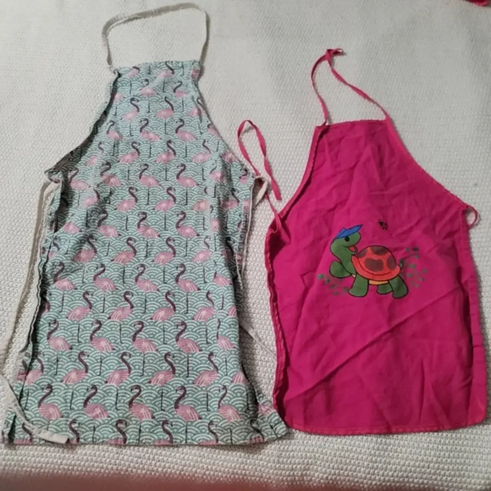 2 Youth Aprons Bundle Flamingos & Turtle